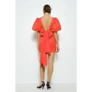 Orange Asymmetrical Puff Sleeve Sundress